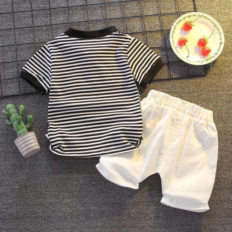 Boys' Trendy Summer Striped Polo Shirt & Shorts Set