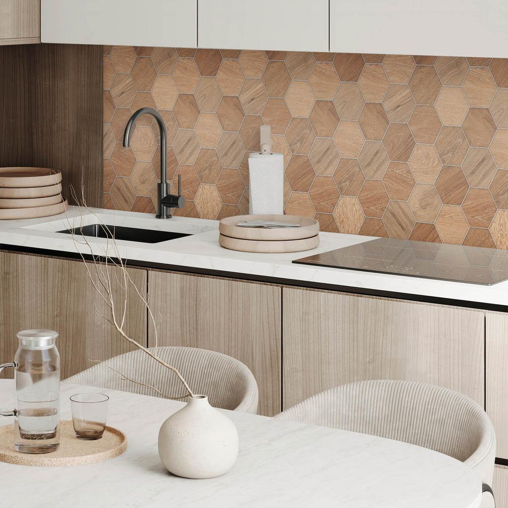 Ready-to-install vinyl panel with decorative print 100x50 cm hexagonal tile pattern