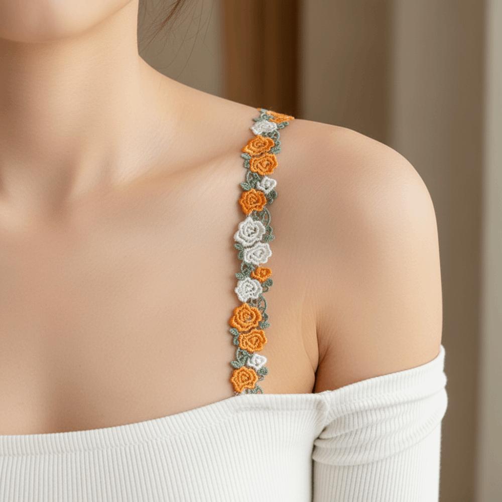 Adjustable Floral Bra Straps with Lace Trim Flower Lingerie Strap Fashion Underwear Strap  Women