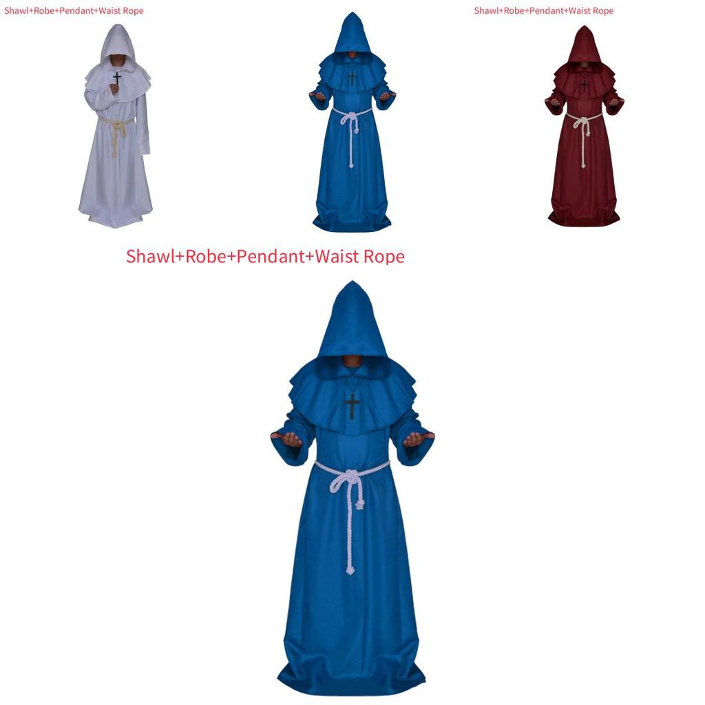Средневековый Костюм Монаха Волшебника Жреца Комплект с Мантией и Шалью Для Косплей Мероприятий и Хэллоуина