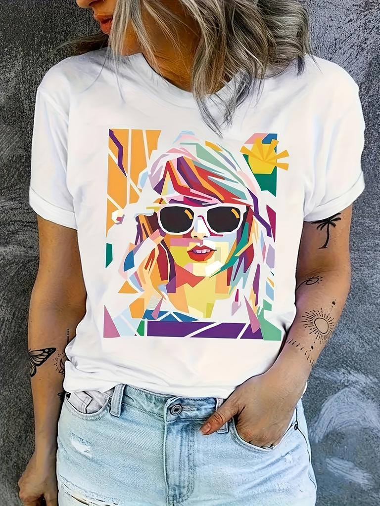 Vibrant Geometric T-Shirt Aesthetic Crew Neck Casual Short Sleeve T-Shirt Summer Women's Clothing Fashion Simple Short Sleeve