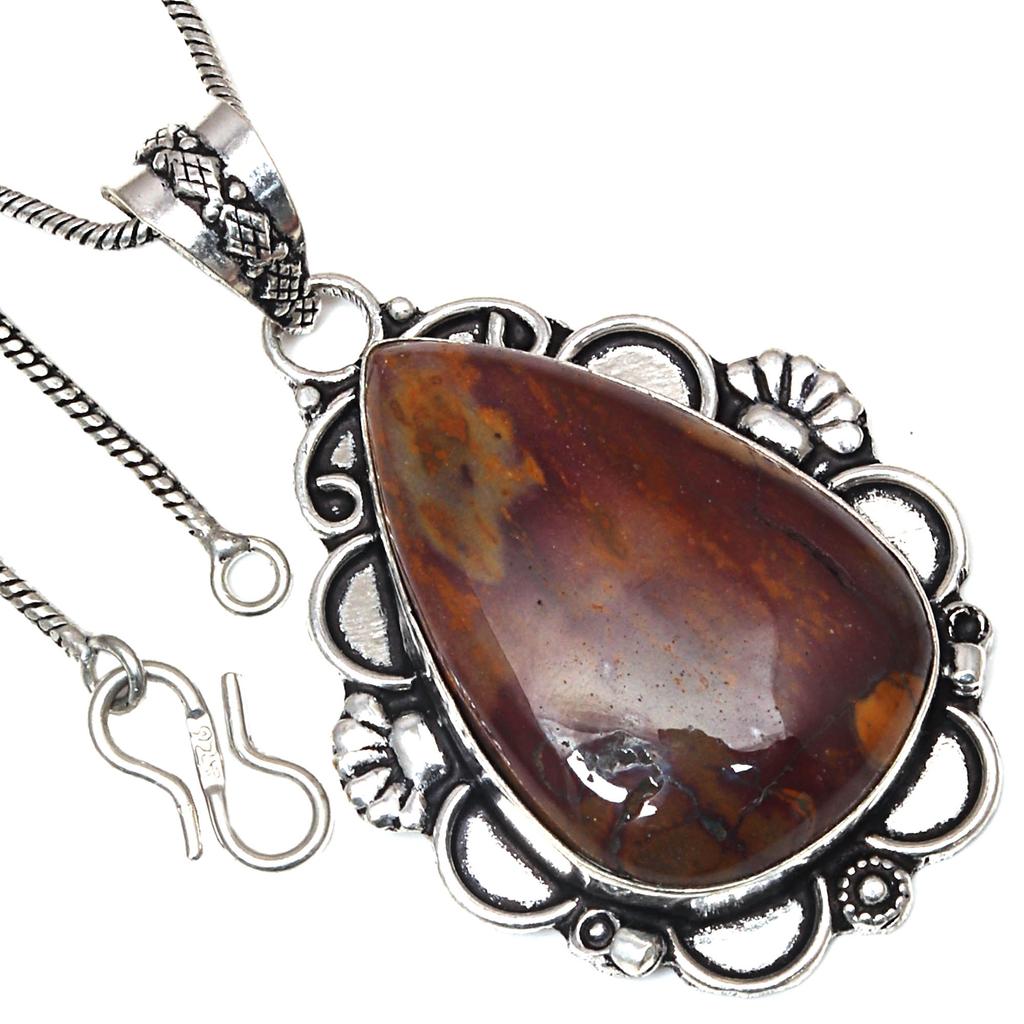 Pendant Wild Horse Jasper Gemstone Valentine'Day Gift Silver Jewelry 2.25"