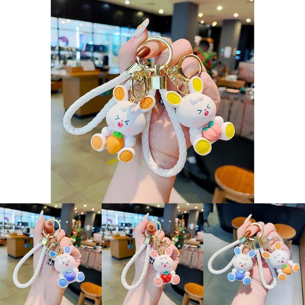 Cute Strawberry Bunny Resin Keychain Adorable Bag Charm Perfect Gift For Girls