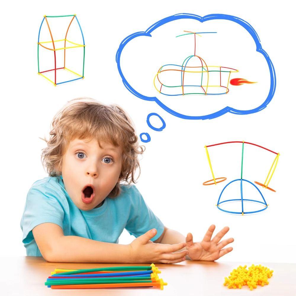 300pcs Engineering Educational Puzzle Colorful Straw Toy House Space Construction