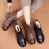 Middle-aged and Elderly Women's Winter Genuine Leather Lace Up Cotton Shoes Mom's Warm Anti-slip Fleece Lined Short Boots