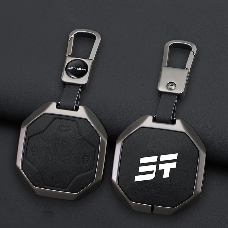 Auto Key Fob Cover Case Mount Housing Fit For Chery Auto Jetour Traveller Jetour T2 Zinc Alloy Genuine Leather Protect Key Ring Auto Accessories