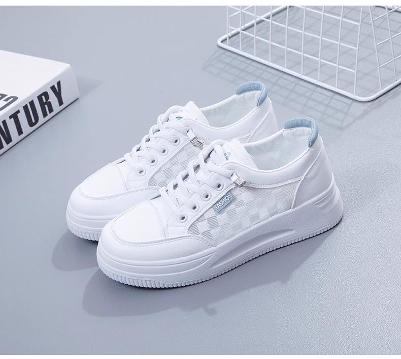 BKQU Женская обувь Летняя мода Повседневная белая кружевная дышащая сетчатая платформа плоские женские кроссовки