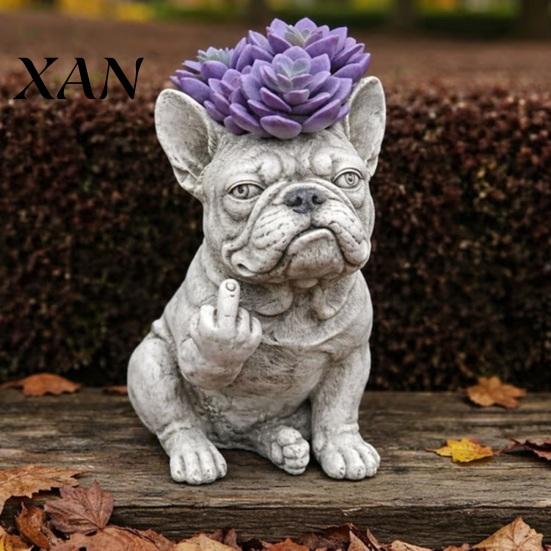 Cute Animal Planter Funny Bulldog Pot Novelty Middle Finger Dog Flower Eye-catching Flowerpot Garden Statue for Outdoor Indoor Office Desk Decor Face