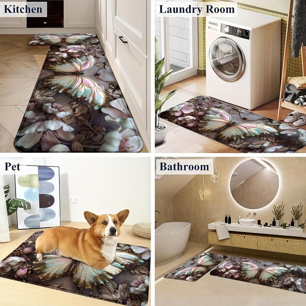 1 шт. анти-усталостные кухонные коврики, принт с бабочками, водонепроницаемый нескользящий толстый мягкий кухонный коврик, прочный, удобный стоячий коврик для кухни