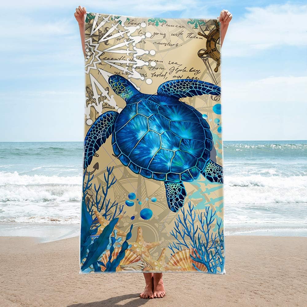 Bonsai Tree Seahorse Beach Towel,Blue Microfiber Bath Towel for Women,Sand Free Quick Dry Travel Towels Seahorse Gifts for Women