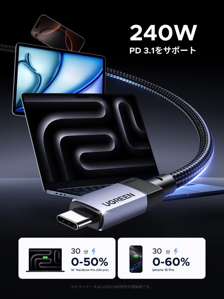 Ugreen Кабель USB4 240 Вт к Thunderbolt Обратная Быстрая 40 Гбит/с Двунаправленный 8K Видео Многофункциональный Кабель с Прочным Нейлоном Совместимый с iPhone 16 MacBook