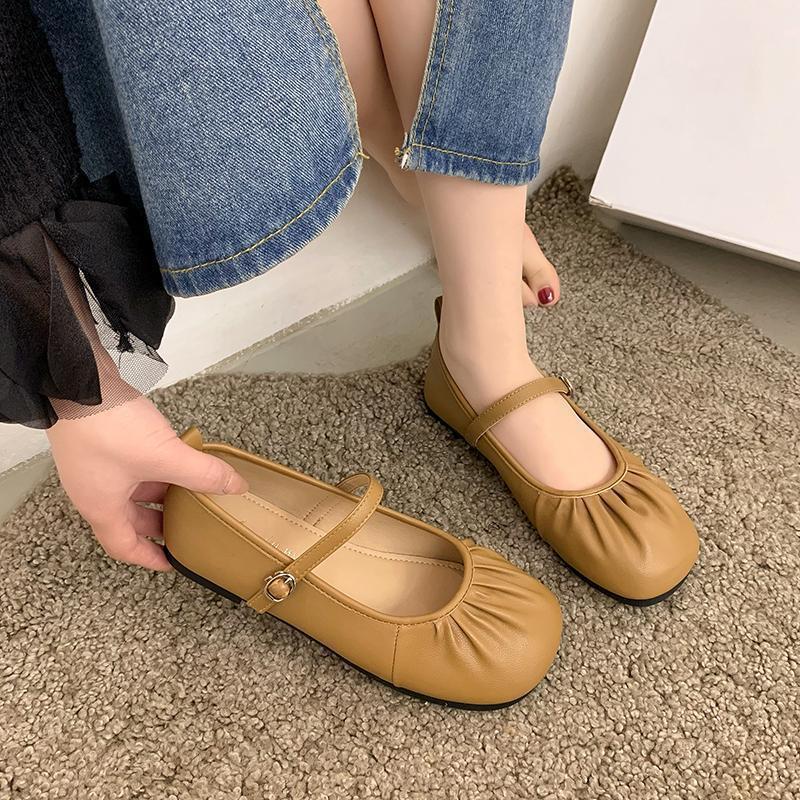 Мягкая подошва с неглубоким горлом и юбкой, одинарные туфли женские 2025 года, весна-осень, новые французские туфли Мэри Джейн, маленькие кожаные туфли, плоские туфли