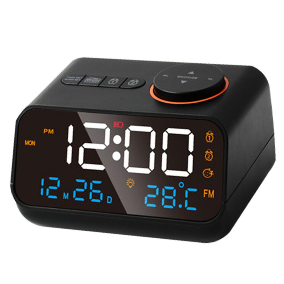 Multifunktionaler LED-Wecker mit Radio und FM, Wiederaufladbar, Schwarz