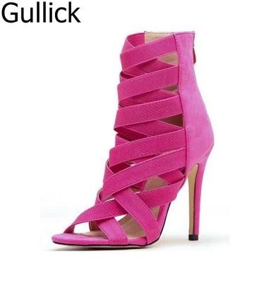 Модные эластичные босоножки с перекрестными ремешками и открытым носком, женские ботильоны на шпильке, с задней молнией, сандалии в гладиаторском стиле, летняя новинка 2025, модная обувь