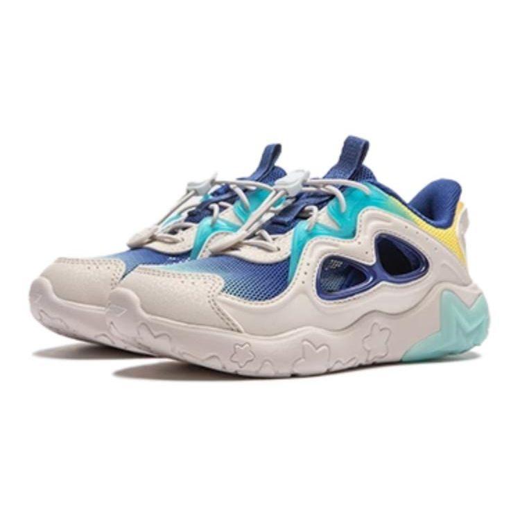 Li Ning Детские универсальные нескользящие амортизирующие низкие повседневные кроссовки Детские повседневные кроссовки Бело-зеленые YKAU018-5