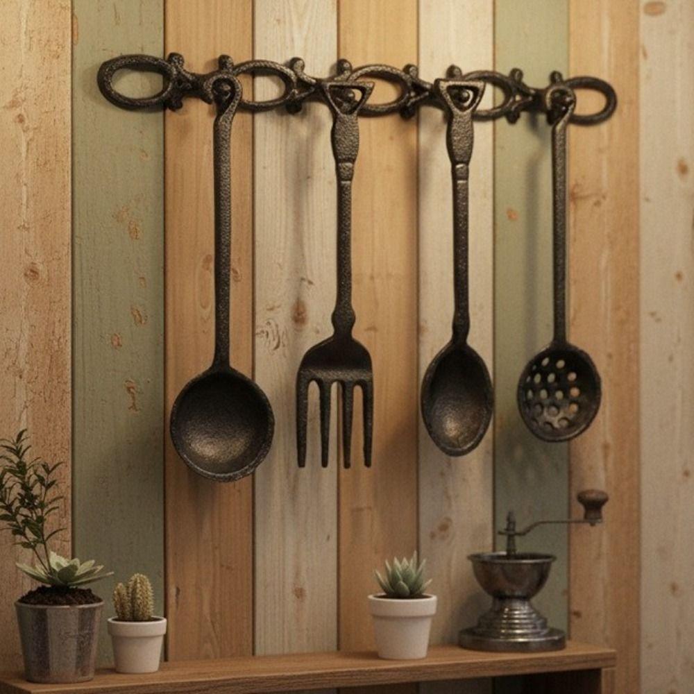 Rustic Style Iron Spoon Fork Wall Decor Vintage Cast Iron Kitchen Wall Art Farmhouse