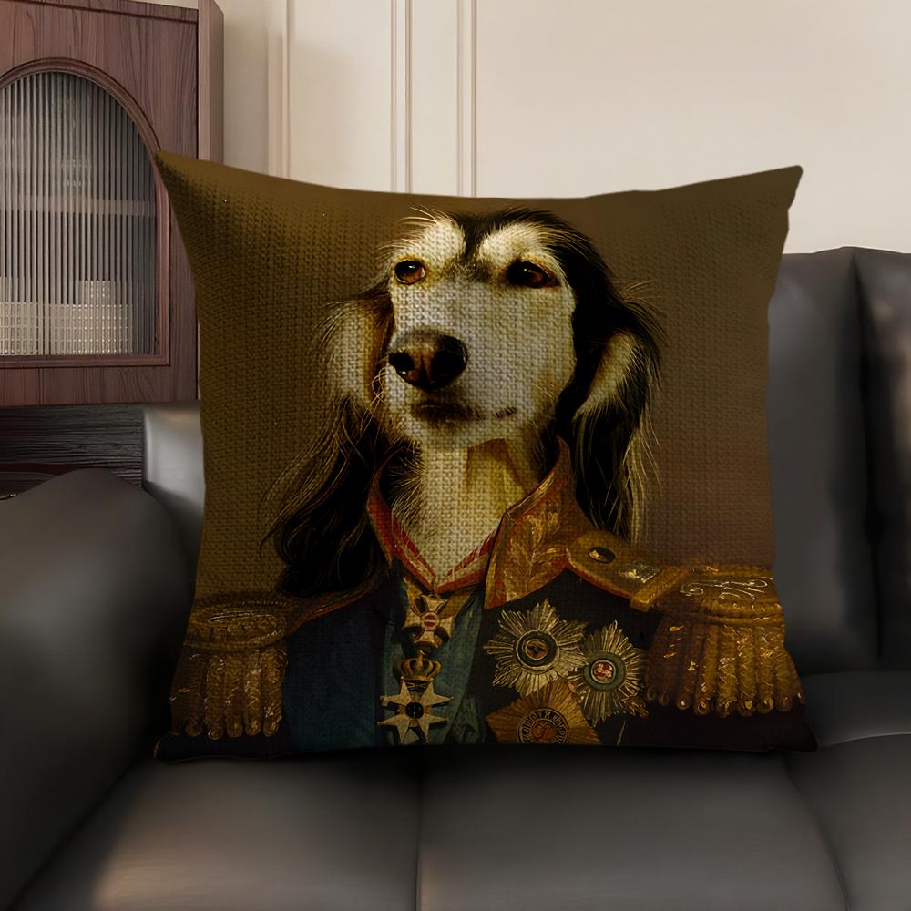 Renaissance Royal Dog Cushion Cover Natural Linen Organic Fabric DoubleSided Printing Sofa Home Decor Gift Pillow Case