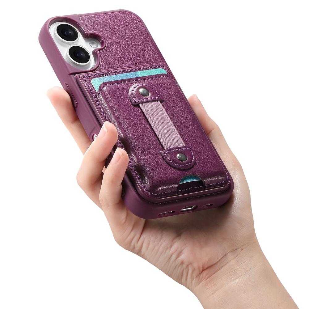 Противоскользящий чехол для телефона с эластичным ремешком на запястье и держателем для карт - Ударопрочный бампер из ТПУ + Текстурированная задняя крышка из ПУ кожи, Чехол-кошелек для iPhone/Samsung