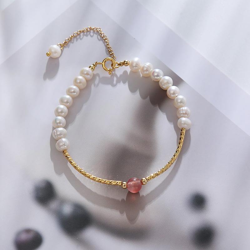 Natural Pearl Bracelet Natural Strawberry Crystal Splicing Bracelet Bangles Women Fashion Jewelry Accessories Gift