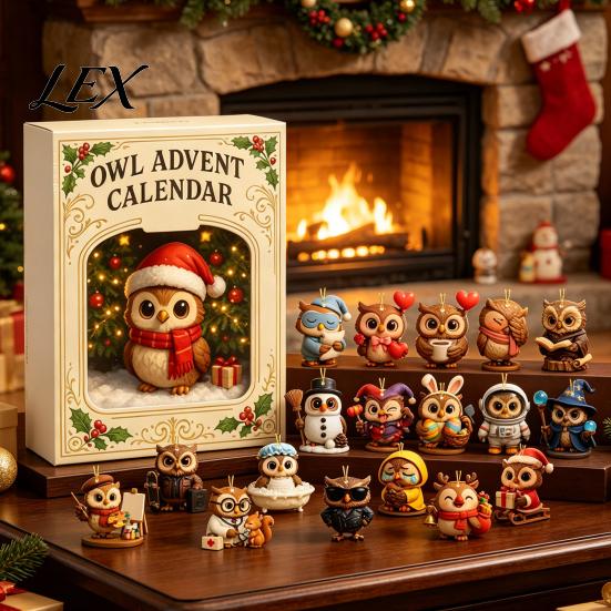 Decorative PVC Miniatures 2026 Owl/Dog Advent Calendar, 24 Days Christmas Countdown with Mini Animal Theme Surprise Figurine Ornaments, Collectible