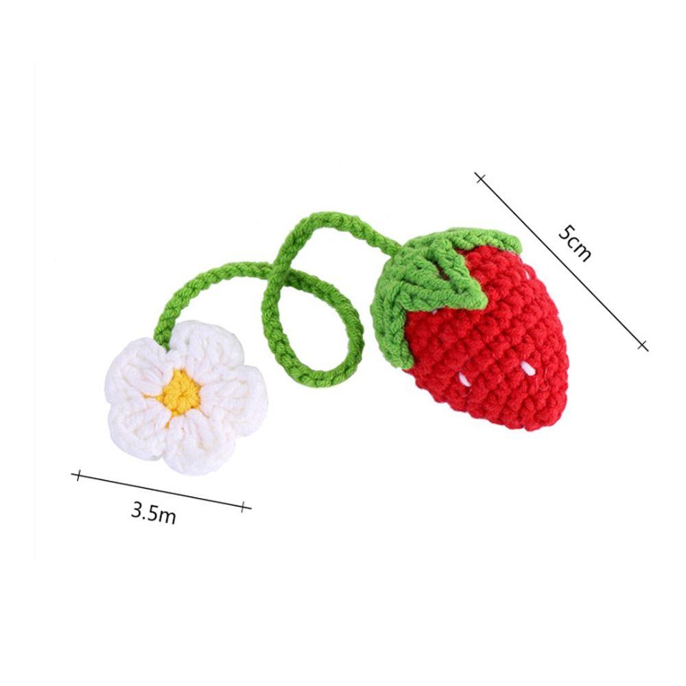 8Styles Knitted Car Rearview Mirror Hanging Ornament Car Interior Decoration Strawberry Pendant Daisy Lanyard Bag Pendant