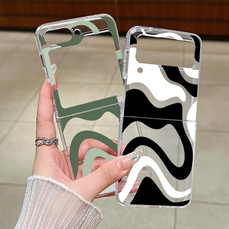 Transparent Soft Phone Case For Samsung Galaxy Z Flip 6 5 4 3 5G Flip6 Flip5 Flip4 Metal Buckle Wave Pattern Clear Folding Cover