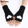 Botvotee Fingerless Gloves Women Winter Arm Warmers Y2k Accessories Knit Fashion Love Cute Black Short Hands Free Gloves Red