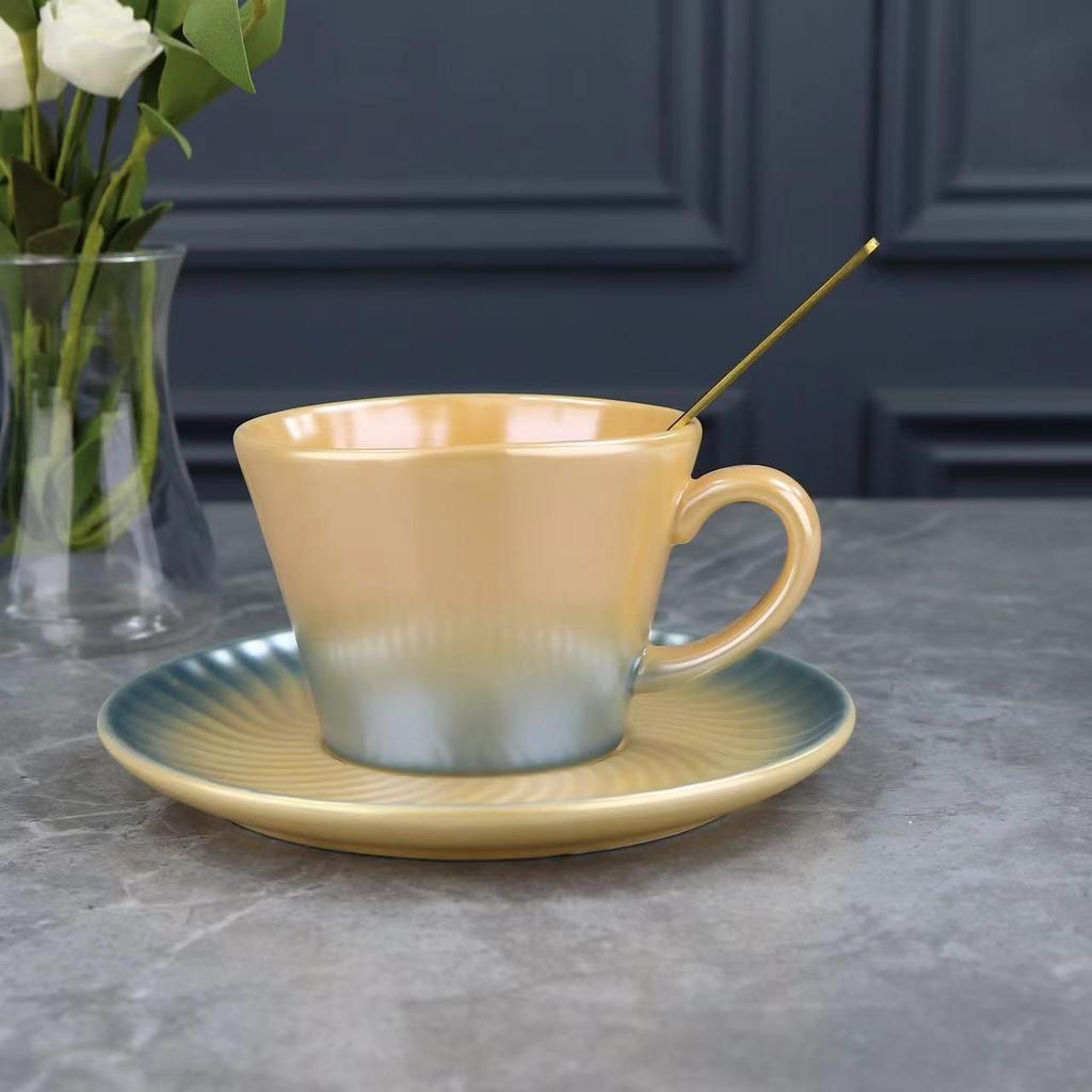 Кофейная чашка с перламутровой глазурью, красочная чашка в океанском стиле, градиентная парная кружка, бизнес-подарок, чашка для воды