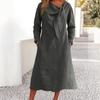 2025 New Women's Casual Round Neck Long Sleeve Pocket Cotton Linen Clean Color Dress Long Skirt