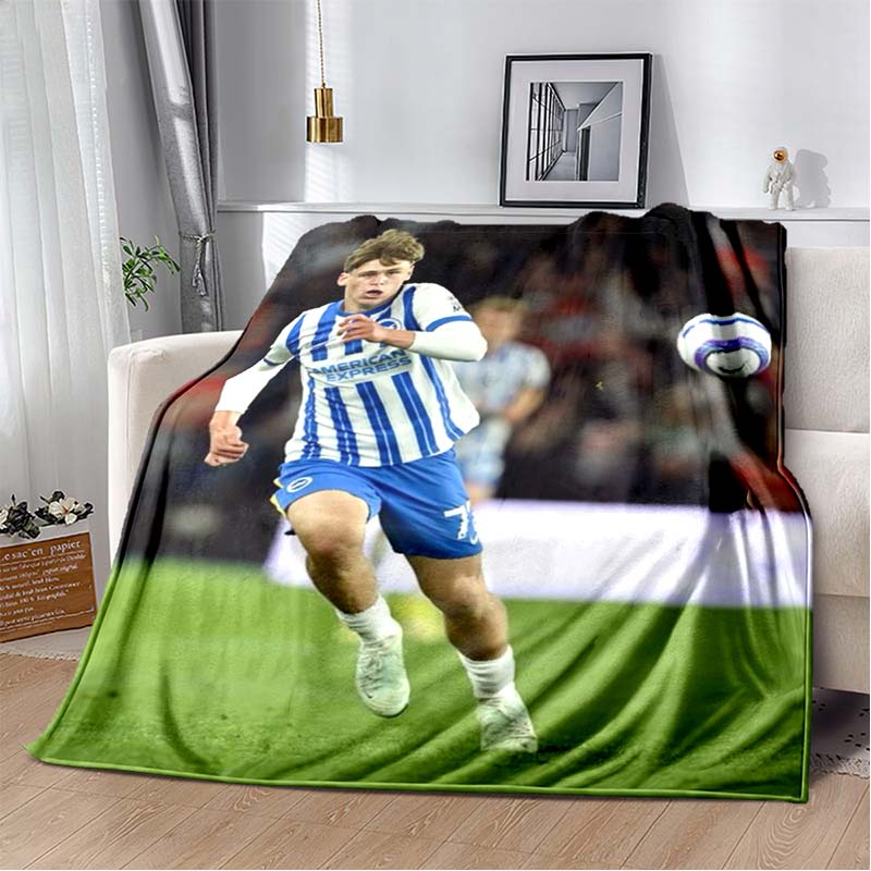 Brighton & Hove Albion Seagull Logo Blue White Gold Vertical Stripe Print Soft Flannel Throw Blanket Sofa Bed Warm Decor Cover For Football Fans