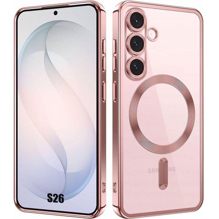 Coque Silicone - BOOLING - pour Samsung Galaxy S26 - avec Cercle Magnétique Contour Brillant Rose