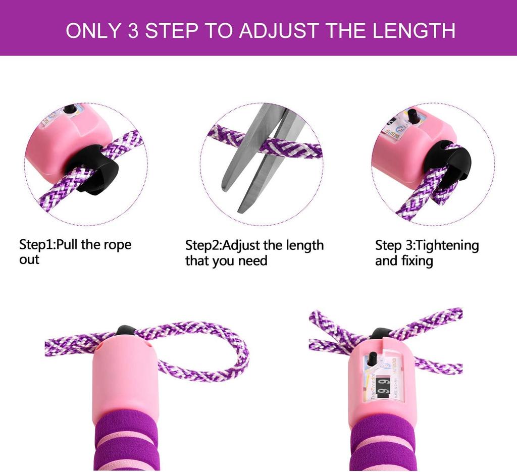 Детская скакалка со счетчиком, регулируемая, с удобными и нескользящими ручками для девочек и мальчиков