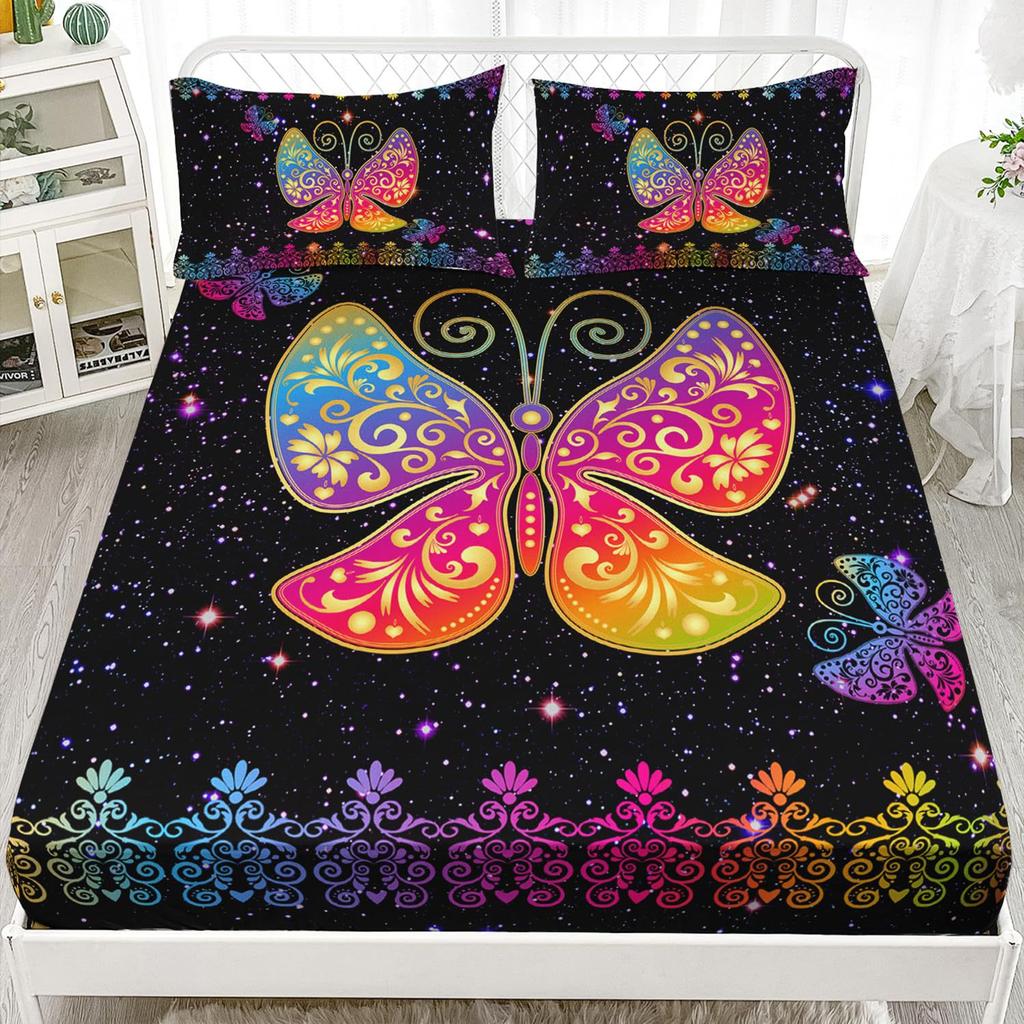 Color Butterfly Pattern Sheet Three-Piece Digital Printed Sheet Bedding Set Adult Children