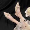 Fashion Metal Crystal Splice Women Pumps Kitten Thick Heel Elegant Party Ladies Shoes Zapatos De Mujer