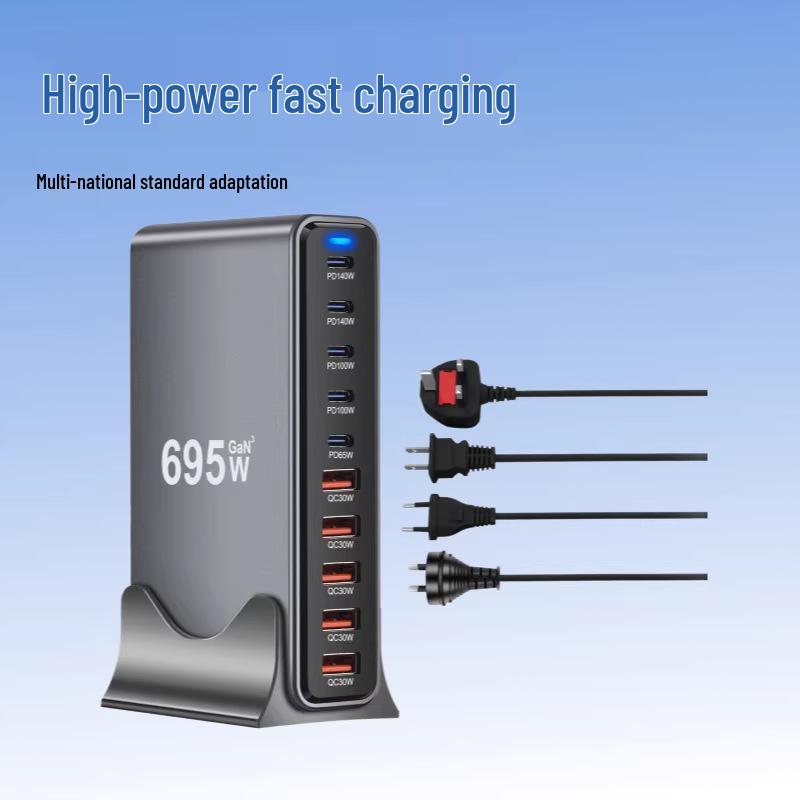 Десятипортовый GaN-зарядник 5C5A PD140W: Высокомощная быстрая зарядка нескольких устройств с совместимостью с EU/US/UK/AU