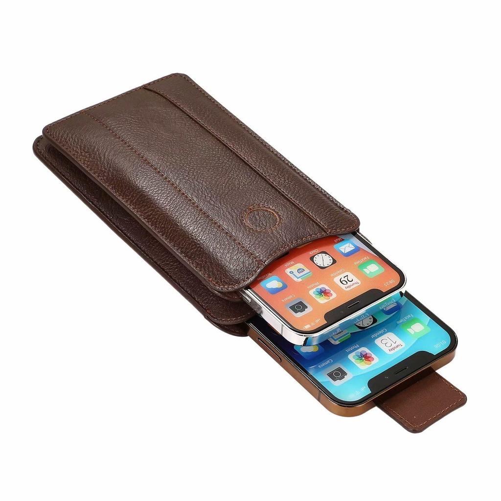 Двойной кожаный чехол для двух мобильных телефонов, сумка с зажимом для ремня, чехол-кобура для iPhone 16, 15, 13, 12 Pro, Samsung S24, S23, S22, Redmi, Oppo, мужской держатель для поясной сумки