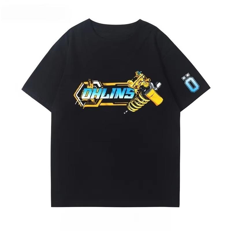 OHLINS Мотоциклетный амортизатор Модифицированная футболка Одежда Повседневная Модная Марка Мужская Женская Автоклуб Круглый вырез Короткий рукав Топ