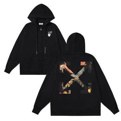 1292 Off-White Осень/Зима 2025 Новая мужская и женская толстовка на молнии OW с принтом в виде стрел, стилизованным под масляную живопись