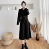 Вельветовое платье-рубашка в корейском стиле, облегающее талию - женское, средней длины, однобортное, с длинным рукавом, длиной до колена, для осени/зимы