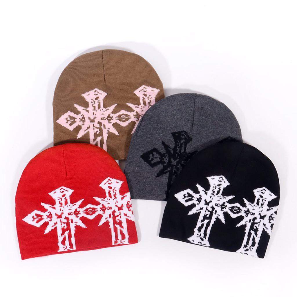 Double Pattern Cross Knitted Cap With Breathable Warm Hat Unisex Fashion Gift