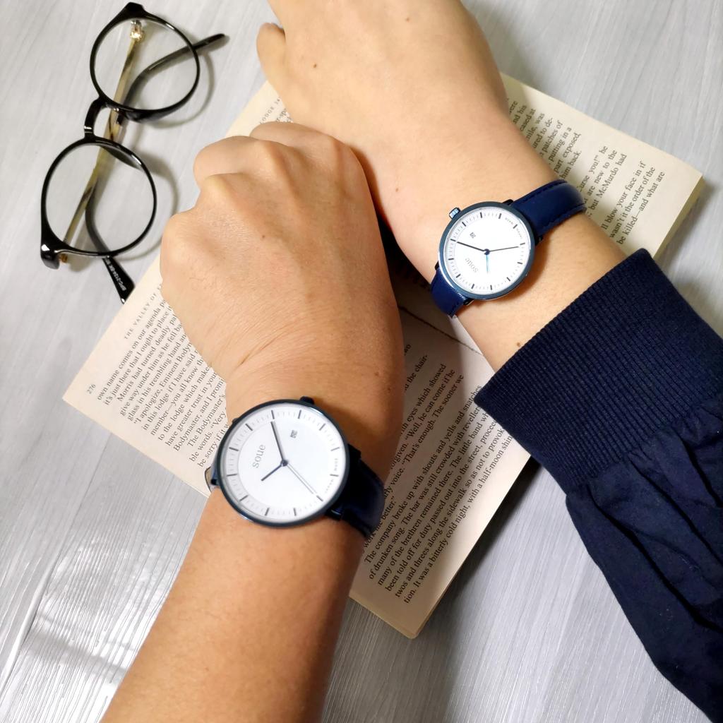 Soue Pair Watch A Basics Pair Watch Ladies Pair Couple 38mm X 30mm Leather Belt Leather Band Blue White Dial [SOUE] Men's