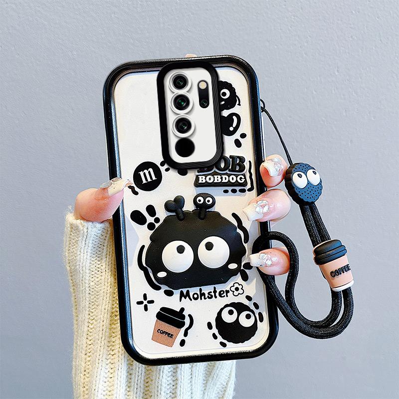 KEYSION Shockproof Case for Redmi Note 8 Pro with Lanyard Silicone Cute 3D Cartoon Doll Phone Cover for Redmi Note 9 Pro 9S
