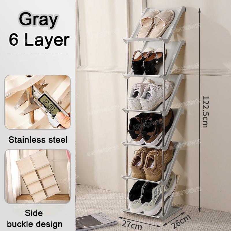 Многослойная штабелируемая полка для обуви, экономящая место, съемная полка для обуви для входной двери, органайзер для обуви