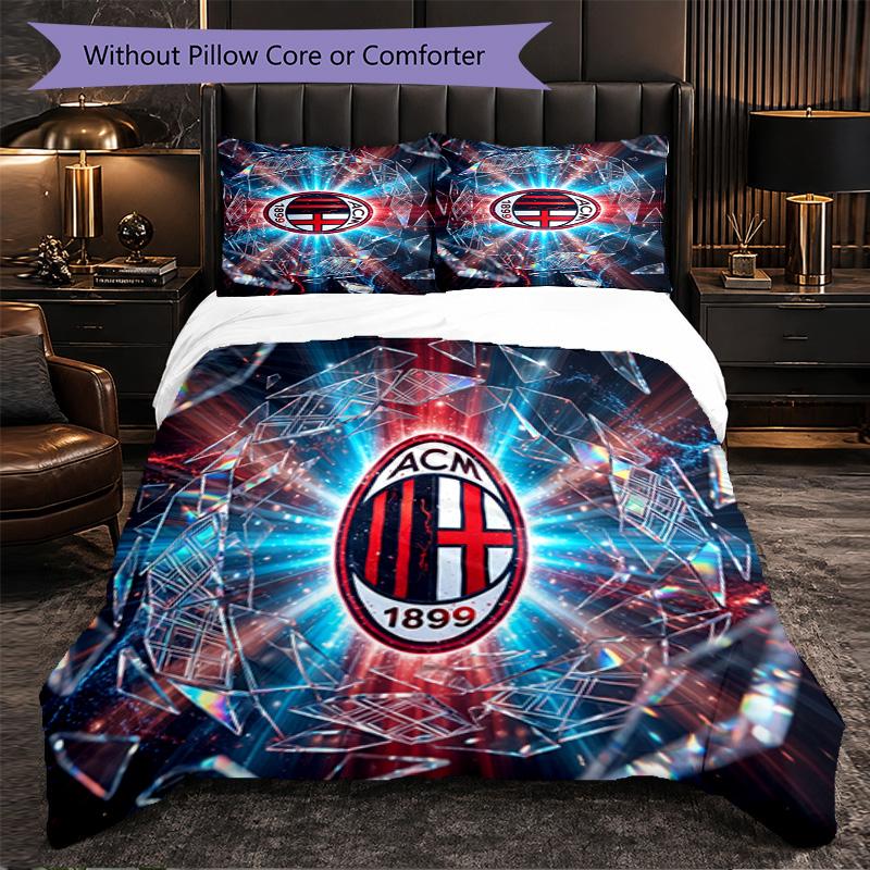 AC Milan Pattern 3?Pieces Bedding Set Soft Microfiber Duvet Cover with Pillow Cases for Bedroom