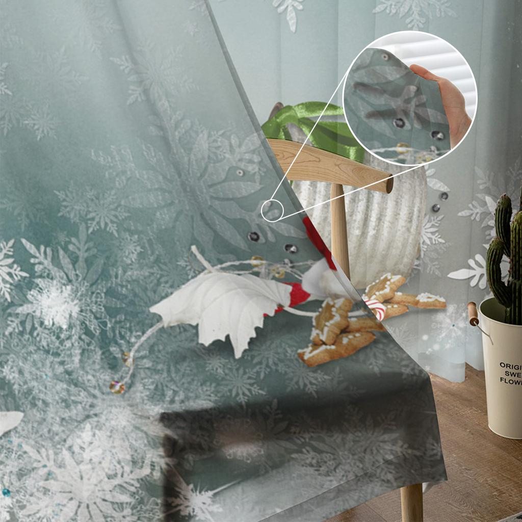 Christmas Bells Bears Decorative Balls Snowflakes Tulle Sheer Window Curtains Living Room Bedroom Voile Organza Curtains Drapes