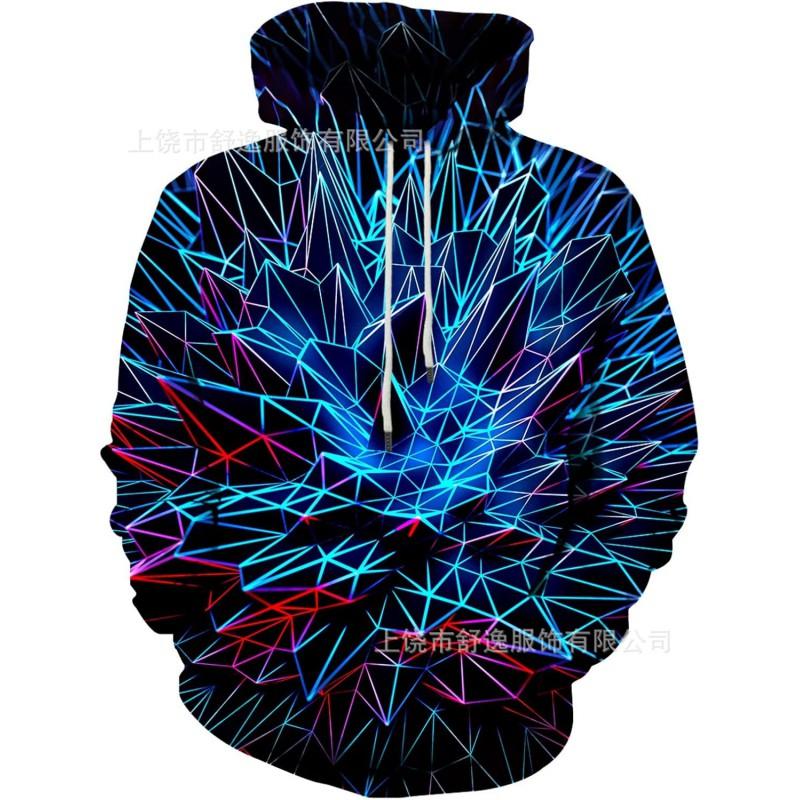 Mens Hooded Sweatshirt With Digital Print Loose Fit Long Sleeve Casual Pullover Daily Wear
