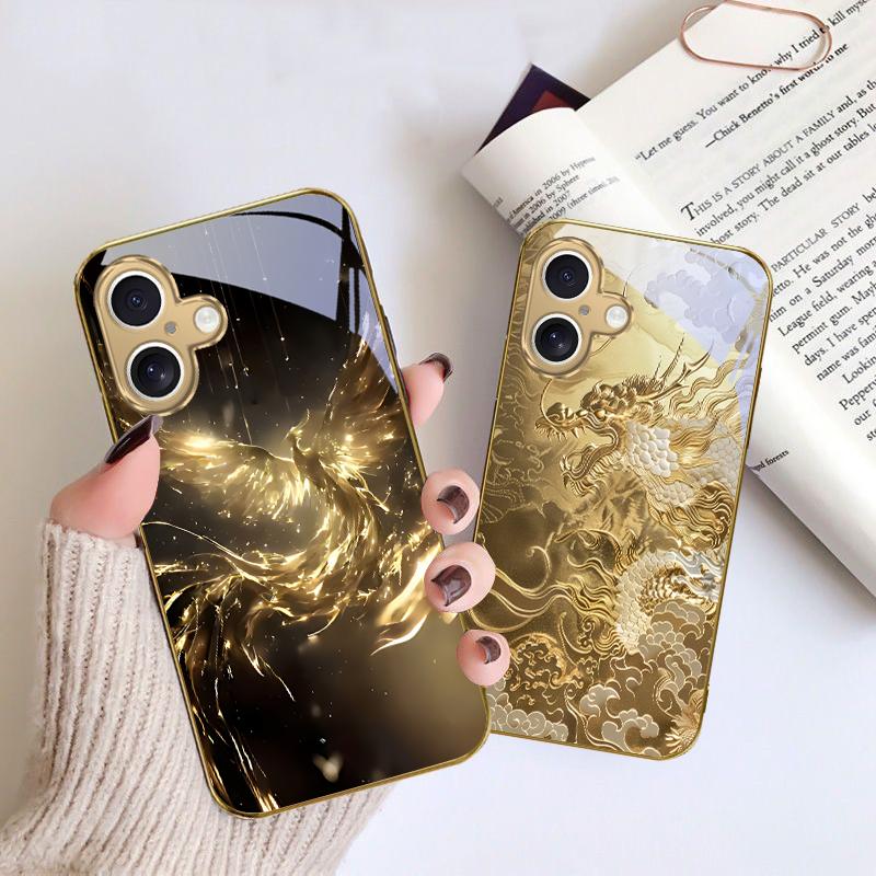 Золотой Цыпленок Роскошный Для iPhone 16E 15 Pro 14 13 Plus 12 mini 11 15Pro 14Max 13Plus XR Xs X 16 Pro Max Золотой стеклянный чехол для телефона