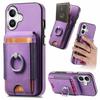 For iPhone 16 Case Skin-Touch Texture Vertical Flip Card Holder Phone Cover with Ring Holder Kickstand - Pink