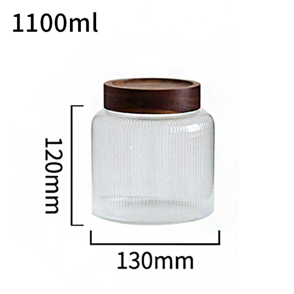 Vertical Stripe Borosilicate Glass Jar with Acacia Wood Lid - Large Capacity for Kitchen Storage or Pickles