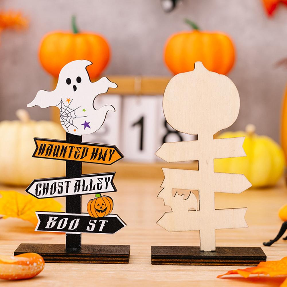 Creative Halloween Pumpkin Letter Ghost Wooden Ornament Tree Shaped Ghost Desktop Ornament